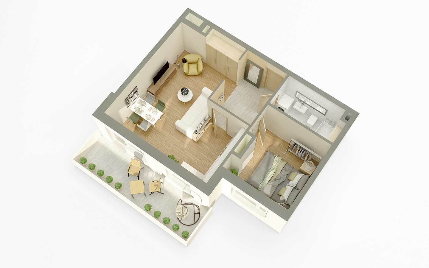 3D Floor Plan Visualization – Modern Home Layout